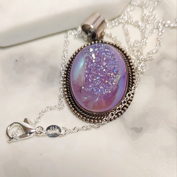 925 Silver Drusy Necklace - Picture 8 of 9